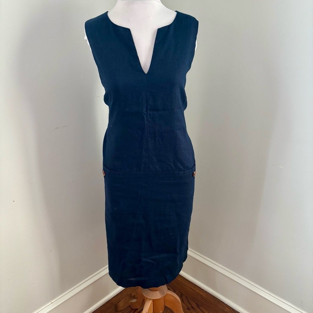 J.McLaughlin Linen Navy Blue Sleeveless Shift Dress Size Medium